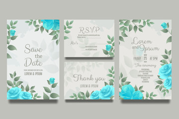 Wedding invitation template with roses blue gradient and leaves