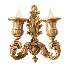 Gold sconces of Rococo Art isolated on transparent png.