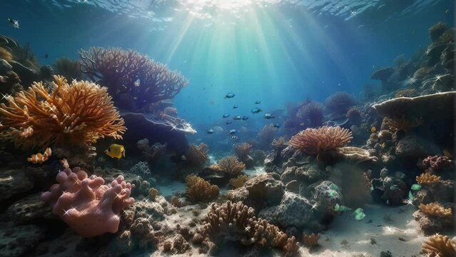 coral reef in the sea, background, 4k, animation video, seamless looping, footage, generative ai