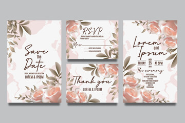 Wedding invitation template with roses and leaves