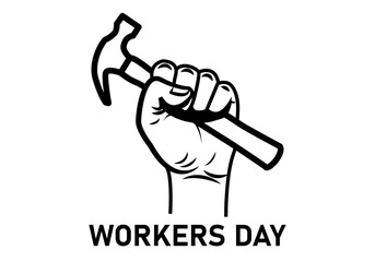 Mano con martillo por el día del trabajador o del trabajo