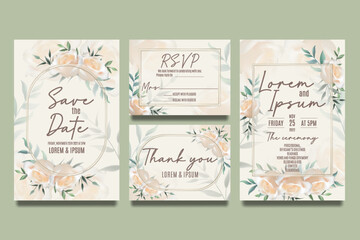 Wedding invitation template with roses and leaves