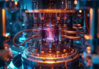 Fototapeta na wymiar Quantum computing leverages quantum mechanics to perform complex calculations at speeds far beyond traditional computers, potentially revolutionizing fields like cryptography, drug discovery, and opti
