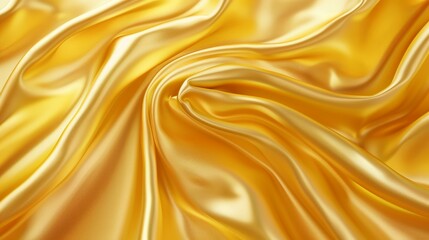 Detailed modern illustration of a gold satin cloth background, luxury soft textile material with wavy surface, curtains with abstract folds, liquid paint.