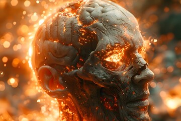 Human Head With Fire Erupting. Generative AI - obrazy, fototapety, plakaty