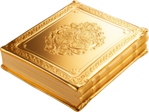 book made of gold,golden book isolated on white or transparent background,transparency