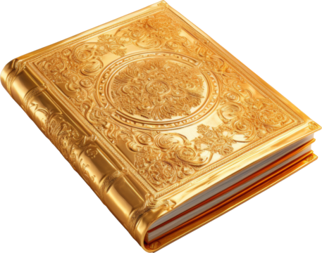 book made of gold,golden book isolated on white or transparent background,transparency
