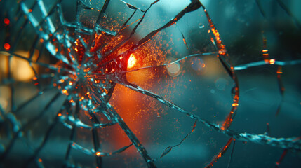 Shattered glass texture with city lights bokeh background.
