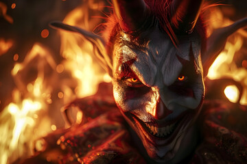 Diabolical Jester Demon Reigns in Fiery Inferno with Captivating Antics and Devilish Charm