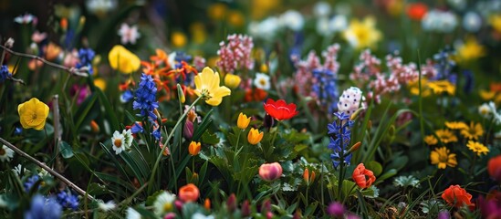 Bed of spring flowers