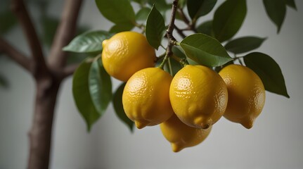 Set of fresh delicious lemons on branches, cut out.generative.ai 