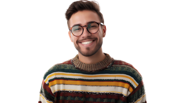 Glasses sweater smiling reading isolated on a transparent background
