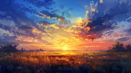 beautiful sunset in the field