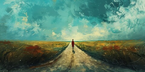 Person Walking Down a Dirt Road. Generative AI