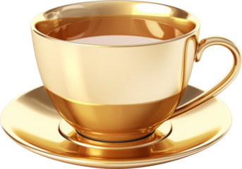 a cup of tea made of gold,golden tea cup isolated on white or transparent background,transparency
