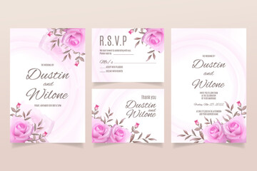 Wedding invitation template with pink roses