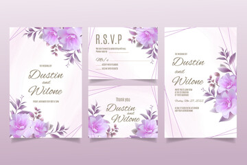 Wedding invitation template with purple flowers