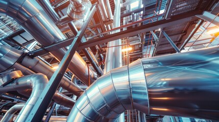Fototapeta premium long steel pipe in crude oil plant