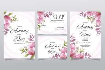 Wedding invitation template with magnolia and leaves