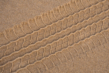 Tire tracks on sandy beach. 