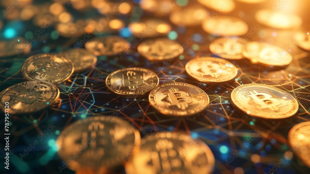 Poster coins are laid out in graph.business success concept wealth stock investment.business in the digital
