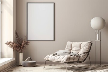 Beige Scandinavian Interior with Poster Mockup created with Generative AI