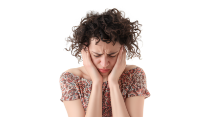 woman with a headache isolated on a white background