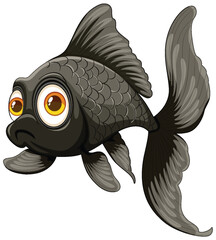 Vector illustration of a cute black goldfish