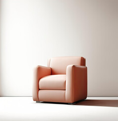 A orange chair of simple design standing near the wall. The chair has a modern and stylish look, with a smooth surface and clean lines.