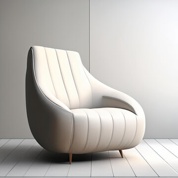 A white chair of simple design standing near the wall. The chair has a modern and stylish look, with a smooth surface and clean lines.