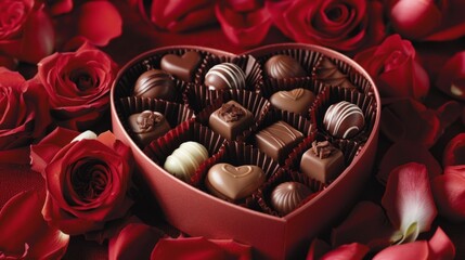 Heart-shaped chocolate box and roses