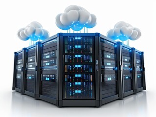 Cloud computing environment, showcasing virtual servers and sophisticated networking gear, offers efficient data processing