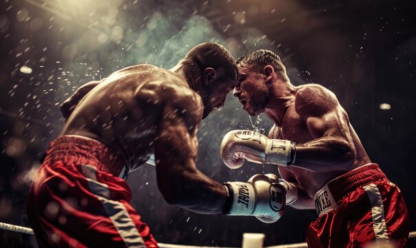 Two boxers engage in an electrifying boxing match, their faces blurred, capturing the motion and ferocity of the sport.