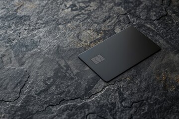 Elegant black credit card with minimalist design on a textured stone surface