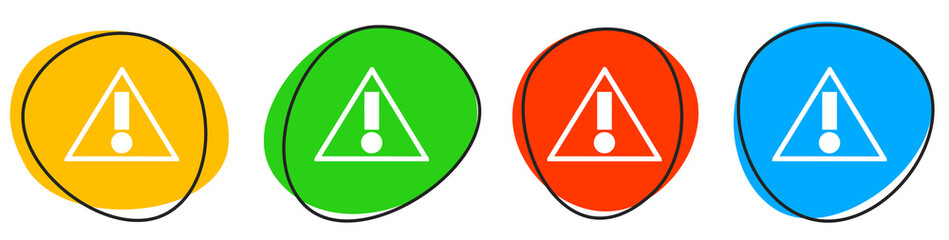 4 bunte Icons: Warnung - Button Banner