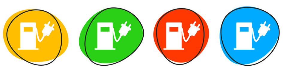 4 bunte Icons: Ladesäule - Button Banner