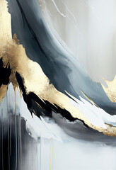 Luxurious abstract gray, white and gold painting