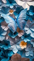 A blue butterfly sitting on top of a bunch of flowers, AI