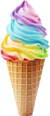 rainbow ice cream cone isolated on white or transparent background,transparency