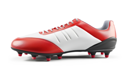 Red and white football boots isolated on a transparent background