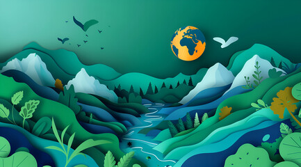 Fototapeta na wymiar Background illustrations of paper cut signs and symbols to save planet earth, World environment day