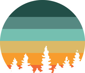 Sunset Retro Template Retro vintage circle sunset background grunge - pine Trees