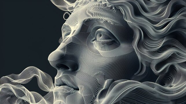 Intricate vintage portrait of a man's face with engraved details and a Greek-inspired guilloche pattern, digitally designed for a historic currency cover.