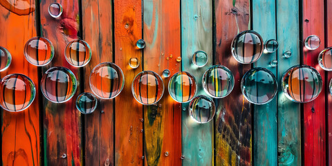 Air bubbles balloon on the colorful wooden background, abstract background design, wallpaper designs,  - obrazy, fototapety, plakaty