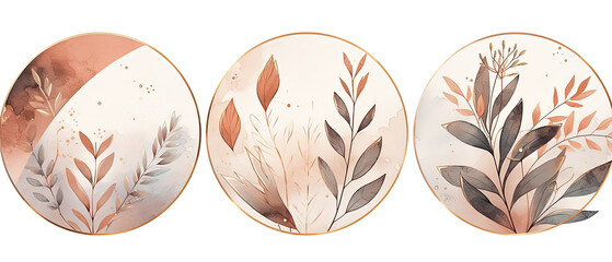 three oval shaped plates with different designs of plants on them