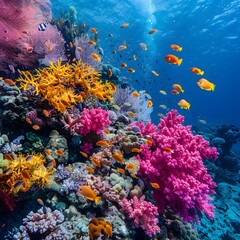 Naklejka na ściany i meble Underwater sea world. Life in the coral reef. World Oceans Day