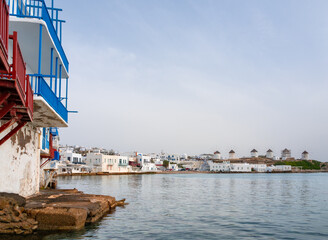 Panoramic view of the Windmills of the island of Mykonos in Greece