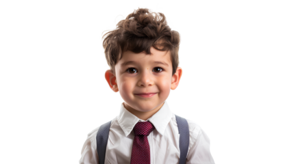 Portrait of a smart boy isolated on a transparent background