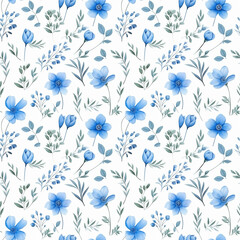A blue and white floral pattern with a blue flower in the middle