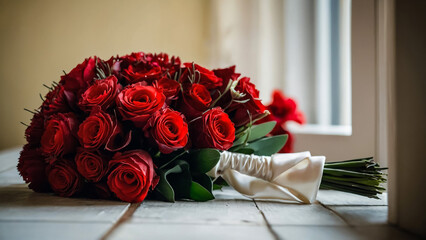 close-up, selective focus,, bright, red roses. Floral background,
